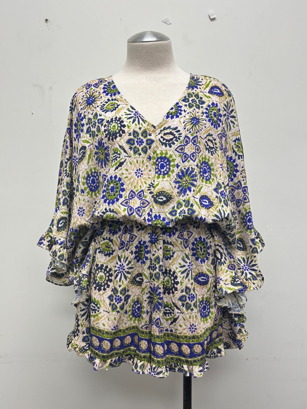 Boho Print Ruffle Sleeve Romper